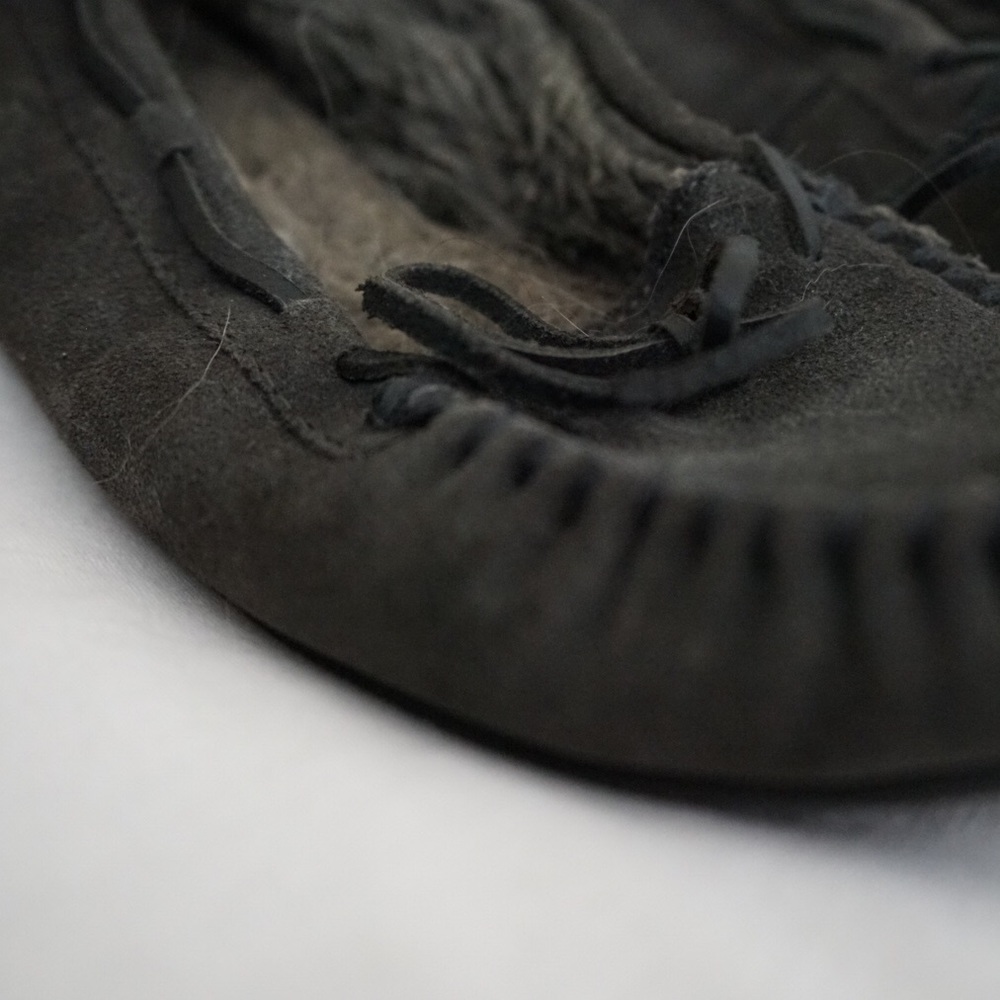 Dark gray Minnetonka moccasins